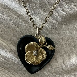 Juicy Couture Black and Gold Floral Heart Necklace